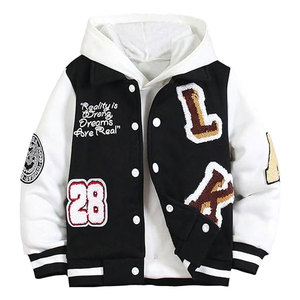 Chaqueta Varsity con Gráficos de Letras, Cuello Color Block, Manga Larga, Estilo Béisbol, Casual, Streetwear, Moda, Mezcla de Algodón - Product Image 1