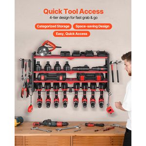Organizzatore da Parete a 4 Livelli per Utensili Elettrici con 8 Supporti per Trapani e Portautensili - Product Image 2