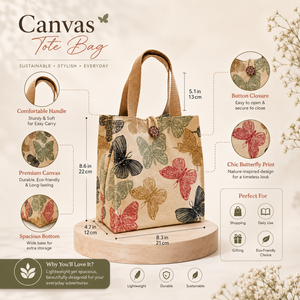Sac fourre-tout en toile de coton à imprimé papillon de luxe |   Sac de transport écologique réutilisable pour les courses, les voyages, la plage, les courses, style sac à main - Product Image 5
