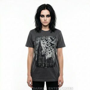 Camiseta Gótica Personalizada para Mujer, Fabricante de Camisetas con Estampado Gráfico de Castillo de Vampiros, 100% Algodón, Corte Ajustado, Estilo Punk Rock, Tops de Verano para Mujer, OEM - Product Image 2