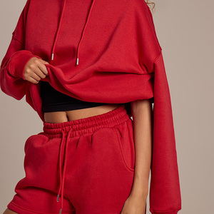 Conjunto de Sudadera con Capucha y Pantalones Cortos Extra Grandes para Mujer, Personalización con Bordado, Ropa Urbana Informal, Ropa Deportiva, OEM, ODM, Ropa al por Mayor - Product Image 3