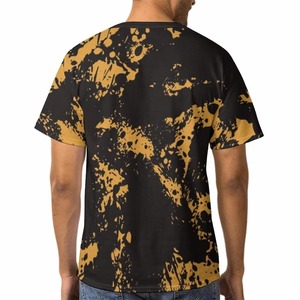 Custom Sublimation Printed Men's Athletic <b>T</b>-<b>Shirt</b> Quick Dry Black Gold Splatter Design Short Sleeve Crew Neck Regular Fit - Product Image 5