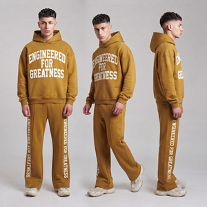 Vintage Flare Sweatpants And Hoodie <b>Set</b> Flare Oversize Distressed <b>Embroidery</b> Sweatpants <b>Set</b> Mens Winter 500gsm Fleece Flare Suit - Product Image 1