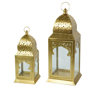 New Design Antique Gold Moroccan <b>Lantern</b> Vintage Hollowed Iron Wind <b>Lamp</b> For Ramadan Eid Mubarak Decor Handmade Metal Hanging - Product Image 3