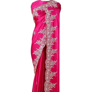 Elegante Sari de Novia de Satén Suave, Georgette, Seda Banarasi y Viscosa para Mujer, Precio al por Mayor, Sari de Verano de la India - Product Image 1