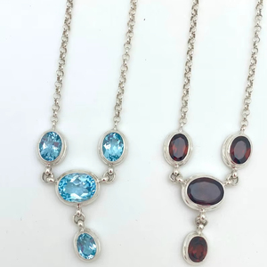 Sterling Silver Garnet Blue Topaz Drop Necklace Elegant Gemstone Jewelry Women Gift Handmade Wholesale Supplier - Product Image 1