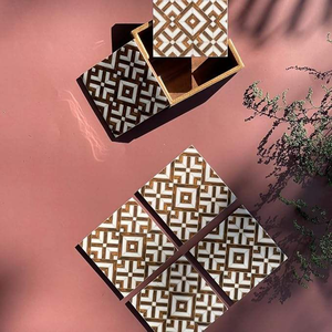 Luxury Modern Handmade Rectangle Shape MDF Wood Tissue Holder Brown White <b>Coasters</b> <b>Set</b> of 6 Low Priced Office Home Dining Room - Product Image 1