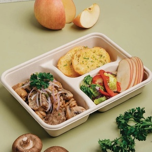 Eco Friendly Bagasse Square 3 Compartment Food Tray Dish Disposable Biodegradable <b>Takeaway</b> Meal <b>Container</b> Leak-resistant Secure - Product Image 5