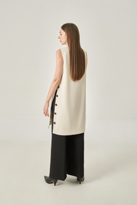 Robe de bureau sans manches grande taille, coupe droite, en rayonne et élasthanne, détail boutons latéraux, infroissable, décontractée, longueur genou, été - Product Image 4