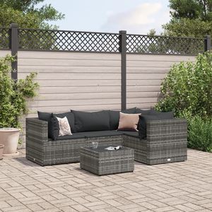 Ensemble de salon de jardin en rotin PE gris 5 pièces avec pieds réglables - Product Image 1