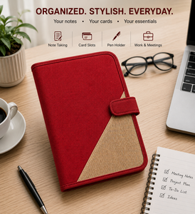 AMANI Red Jute Business Organizer with <b>Tablet</b> Pocket and <b>Pen</b> Holder H-14" W-11" Made in West Bengal - Product Image 4