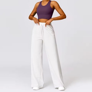 High Quality Womens Solid Front Logo <b>Flared</b> Leg Yoga Set Ribbed Sports Bra <b>Leggings</b> Gym Fitness Activewear - Product Image 4