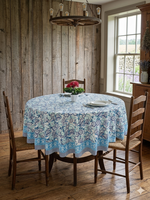 Nappe ronde en coton camburé 40s, imprimée à la main au style indien, motif floral, pour table à manger, linge de table rustique, décoration intérieure.