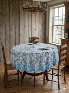 40s Cotton Cambric Round Tablecloth Indian Hand Block Printed Floral <b>Table</b> <b>Cover</b> <b>Dining</b> <b>Table</b> Linen Rustic Home Decor - Product Image 1
