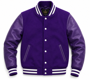 Veste de baseball universitaire en cuir violet Furat Leathers, coupe-vent, respirante, fermeture éclair, décontractée, pour homme - Product Image 3