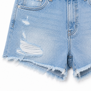 Shorts en jean délavé bleu pour femme, taille haute, coupe slim, décontracté, extensible, style vintage, mode streetwear d'été, OEM ODM - Product Image 6