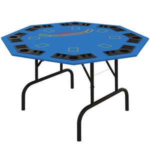 Tavolo da Poker Pieghevole Ottagonale Blu da 47 Pollici con Portabicchieri per Serate di Gioco e Intrattenimento - Product Image 1
