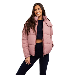 Chaqueta Acolchada con Capucha para Mujer, Color Naranja, Manga Larga, Cierre de Cremallera, Color Sólido, Ligera, para Invierno - Product Image 1