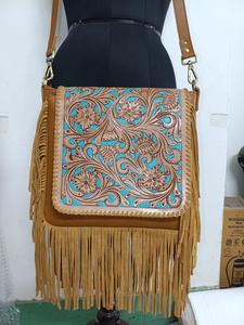 Handmade Western Genuine Leather Crossbody <b>Bag</b> Adjustable Strap Unisex Design Solid 2-2.9L Capacity Secure Zipper Outdoor Travel - Product Image 2