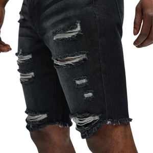Pantalones Cortos de Mezclilla Negros para Hombre, Rotos, Desgastados, Casuales, hasta la Rodilla, de Algodón Transpirable, con Dobladillo Deshilachado, Estilo Vintage, para Verano - Product Image 5