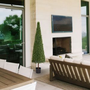 Set di 2 Cespugli Artificiali di Cedro Resistente ai Raggi UV, Alberi Conici Topiari Finti, Piante in Vaso Artificiali, Sempreverdi Effetto Ghiaccio, Altezza 180 cm - Product Image 3