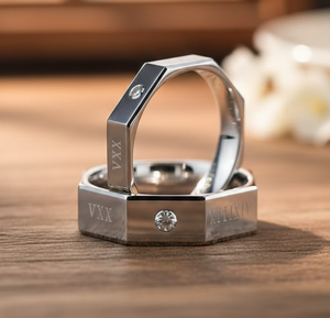 แหวนคู่แต่งงานดีไซน์หกเหลี่ยมประดับเพชร CZ เงินแท้ 925 ชุบทอง 14k สินค้ามาใหม่ ขายส่งเครื่องประดับหมั้น - Product Image 1