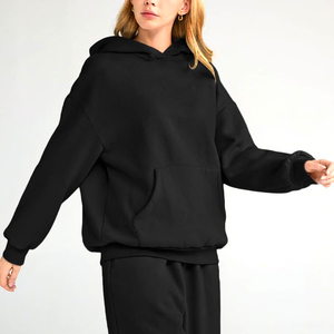 Sweat à capuche OEM respirant imprimé pour femme en coton épais, coupe oversize personnalisée, 220 GSM, motif uni, style streetwear décontracté - Product Image 3