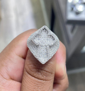 Baguette Cut Iced Moissanite Diamond Cluster Rings Flower Design Engagement 925 Sterling Silver Wedding Anniversary Special Gift - Product Image 1