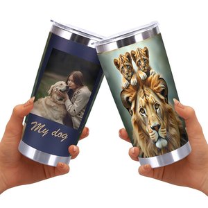 20oz Stainless Steel Tumbler Vacuum Insulated <b>Double</b> <b>Wall</b> No Condensation Travel <b>Mug</b> With Lion Design - Product Image 2