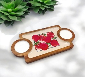 Bandeja de servir de madera estilo americano con diseño esmaltado, personalizada para restaurantes, bandeja para servir frutos secos. - Product Image 2