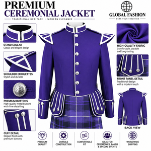 Chemise-veste formelle pour homme de couleur violette avec épaulettes, col montant, manches classiques, simple boutonnage, en polyester, pour l'hiver - Product Image 2