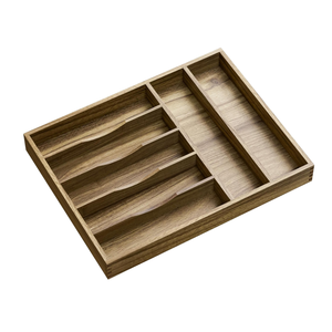 Wholesale Rustic Design Acacia Wooden Cutlery Organizer Kitchen <b>Drawer</b> <b>Tray</b> Kitchen Utensil Organizer Flatware Holder - Product Image 2