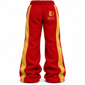Pantalon de survêtement rouge pour homme, coupe large, taille élastique, cordon de serrage, avec bande latérale et logo brodé - Product Image 2