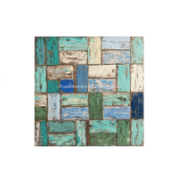 DIVADI Mosaïque Art Déco Murale en Bois de Bateau Recyclé Fait Main, Finition à Base d'Eau, Acier Inoxydable, Patchwork Nautique Vintage