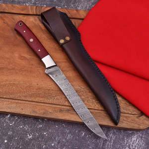Couteau à filet de poisson en acier Damas, fait main, écologique, finition haute brillance, 12+ pouces, manche en bois, étui en cuir, traditionnel - Product Image 3