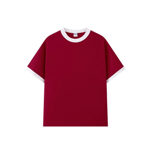 T-shirt à manches courtes pour homme, jaune uni, coupe classique, col rond avec bordure contrastante marine - Product Image 5