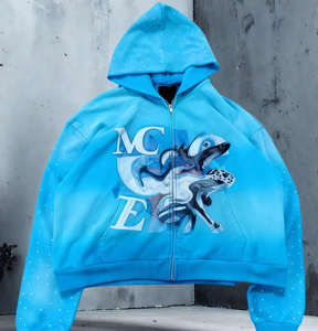 Men's Hoodies & Sweatshirts with Graphic Print Distressed <b>Rhinestone</b> Zip up <b>Jacket</b> Acid Wash Vintage Washed Streetwear Hoodie - Product Image 3