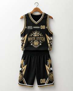 Ensemble de maillot de basket-ball pour femmes White Stitch, noir et or, imprimé par transfert thermique, col rond, sans manches, maille respirante, spandex/nylon - Product Image 1