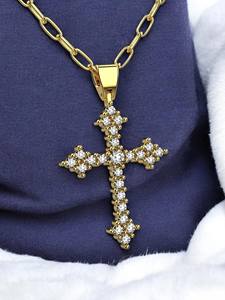 2 Ctw Round Cut Moissanite Diamond <b>Cross</b> <b>Pendant</b> Necklace In Gold Plated 925 <b>Silver</b> Minimalist Jewelry From Indian Supplier - Product Image 5