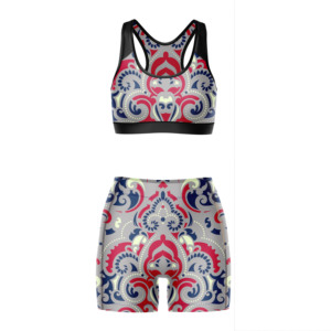 Ensemble de sport pour femme personnalisé par sublimation : soutien-gorge et short sans couture, respirant, pour yoga, gym, fitness, entraînement et course à pied - Product Image 2