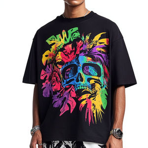 T-shirt personnalisé pour homme avec motif de crâne, style streetwear surdimensionné, manches courtes, imprimé en coton, décontracté, hip-hop, avec logo personnalisé - Product Image 1