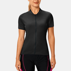 Maillot de cyclisme noir à manches courtes pour femme avec fermeture éclair intégrale sur le devant et un ourlet de qualité supérieure pour le vélo de route et le VTT - Product Image 1