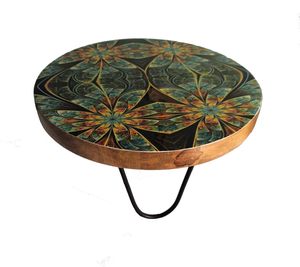 Base Redonda de Madera con Diseño Floral Tropical Bohemio para Pastel, Decorativa y Multiusos para Decoración del Hogar o Mesa de Centro - Product Image 1