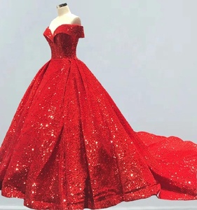 Elegant <b>Red</b> <b>Sequin</b> Off-Shoulder Ball Gown for Women Luxury Evening Wear Sparkly Floor Length Prom Dress Formal Party Gown - Product Image 3