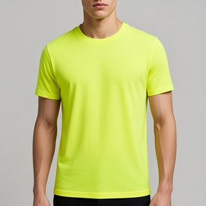 <b>Men's</b> <b>Neon</b> Yellow Short Sleeve O-Neck T-Shirt Regular Fit Breathable Cotton Casual Jersey Solid Color Knitted <b>Top</b> - Product Image 3
