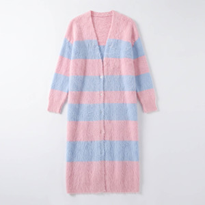 Cárdigan Largo de Punto para Mujer, con Bloques de Color Rosa y Azul, Manga Farol, Frente Abierto, Ropa Casual de Invierno - Product Image 5