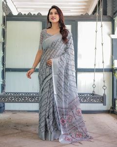 ผ้าซิ่นอินเดียลายพิมพ์ดิจิทัลสวยงาม ผ้าลินินผสมฝ้าย แต่งลายเงินแบบพิเศษ ดีไซน์หรูหรา สำหรับงานแต่งงานและโอกาสพิเศษสำหรับผู้หญิง - Product Image 2