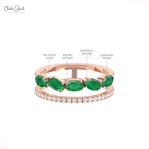 สินค้าขายดี แหวนมรกตแซมเบียธรรมชาติขนาด 5x3 มม. แบบแยกชิ้น ตัวเรือนทองคำกุหลาบ 14k คุณภาพสูง สามารถสวมซ้อนกันได้ จากผู้ค้าส่ง - Product Image 2