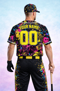 Camiseta de Béisbol Personalizada para Hombre con Logotipo, Diseño Vibrante con Salpicaduras de Pintura, Uniforme con Nombre y Número, Tallas Grandes, Suministro OEM - Product Image 4