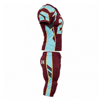 Ensemble d'uniformes de football américain, bordeaux et bleu clair, numéro 24, maillot à col en V à manches courtes en mesh et short rembourré